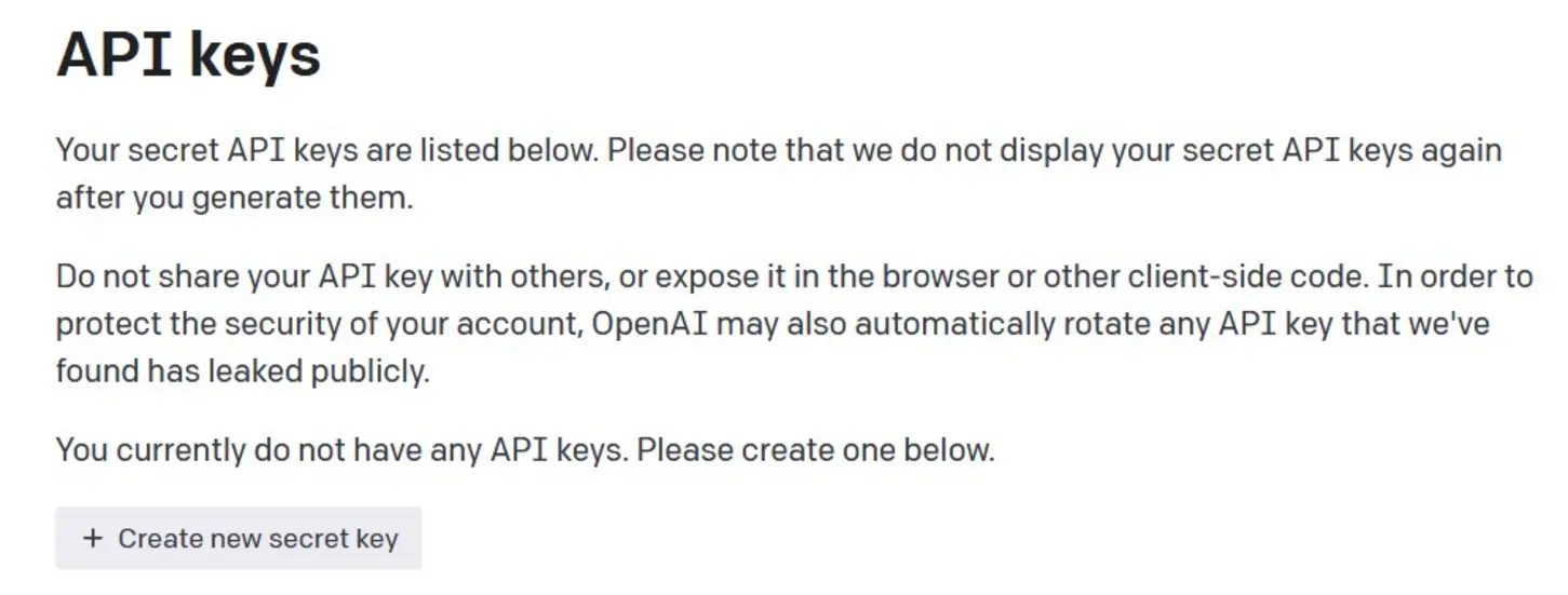 key API OpenAI trên trang web của OpenAI